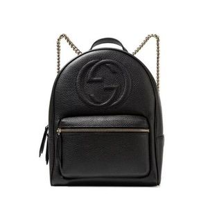 Gucci Soho GG Logo Black Leather Backpack Chain Straps 536192